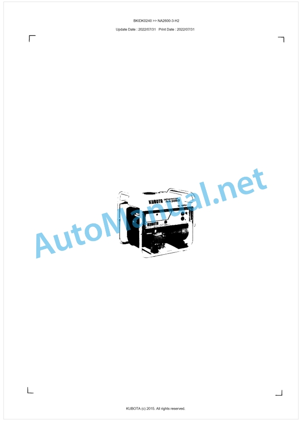 Kubota NA2600-3-H2 Parts Manual PDF BKIDK0240 1 Kubota NA2600-3-H2 Parts Manual PDF BKIDK0240