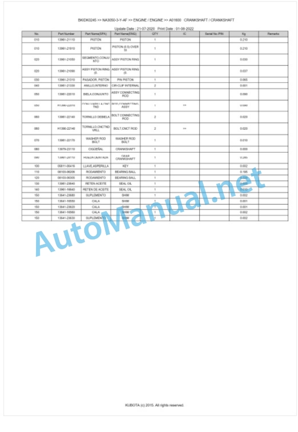 Kubota NA3050-3-Y-AF Parts Manual PDF BKIDK0245 3 Kubota NA3050-3-Y-AF Parts Manual PDF BKIDK0245-3