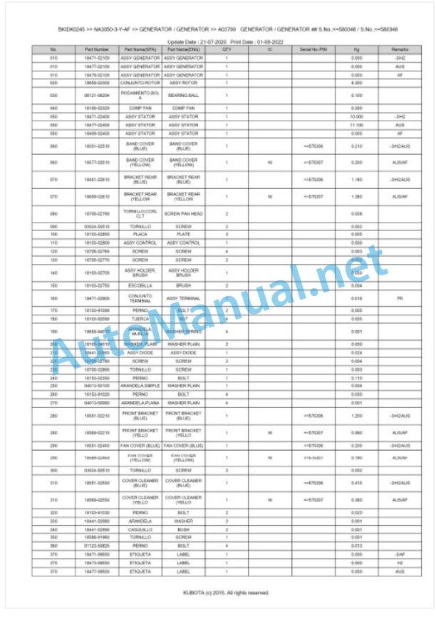 Kubota NA3050-3-Y-AF Parts Manual PDF BKIDK0245 5 Kubota NA3050-3-Y-AF Parts Manual PDF BKIDK0245-5