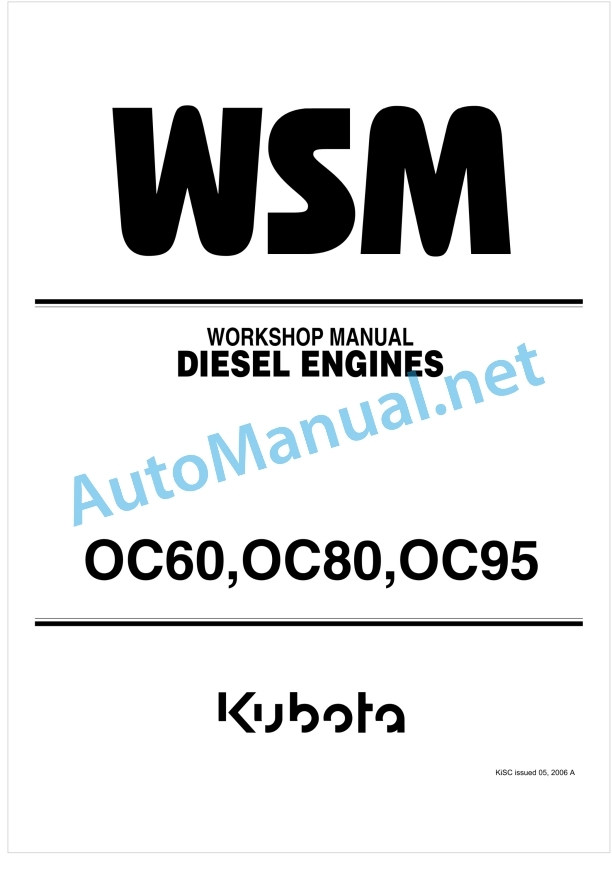 Kubota OC60, OC80, OC95 Diesel Engine Workshop Manual PDF