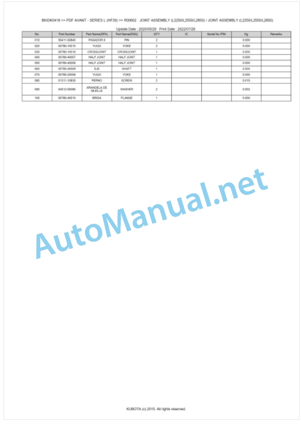 Kubota PDF AVANT - SERIES L (HF30) Parts Manual PDF BKIDK0419 5 Kubota PDF AVANT - SERIES L (HF30) Parts Manual PDF BKIDK0419-5
