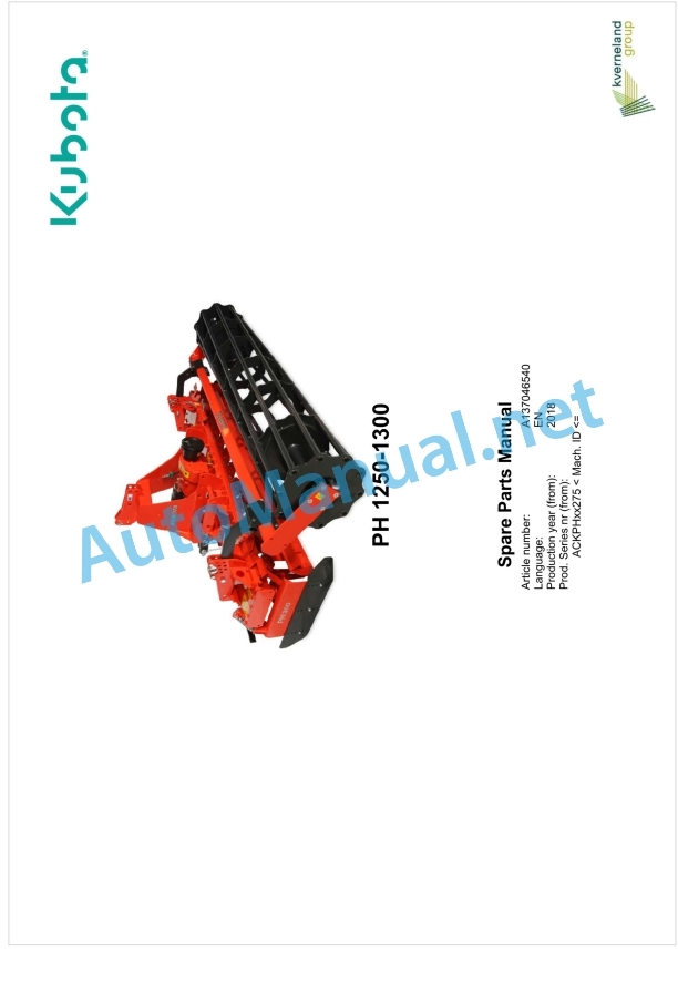 Kubota PH 1250-1300 Parts Manual PDF 1 Kubota PH 1250-1300 Parts Manual PDF