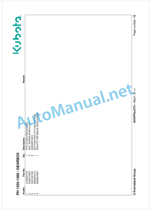 Kubota PH 1250-1300 Parts Manual PDF 2 Kubota PH 1250-1300 Parts Manual PDF-2