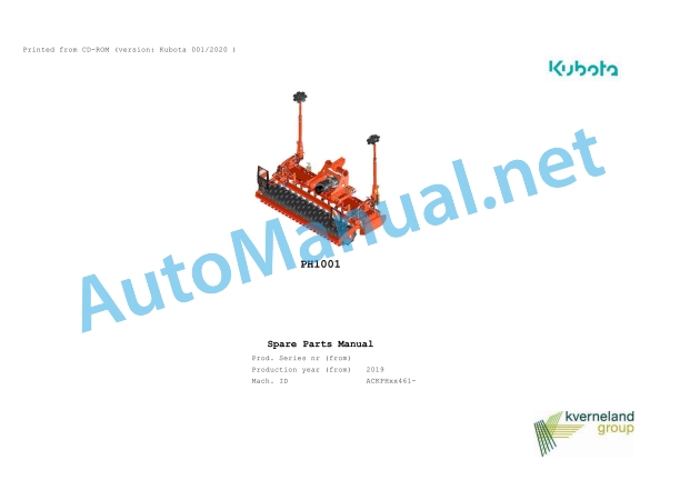 Kubota PH1001 Parts Manual PDF 1 Kubota PH1001 Parts Manual PDF