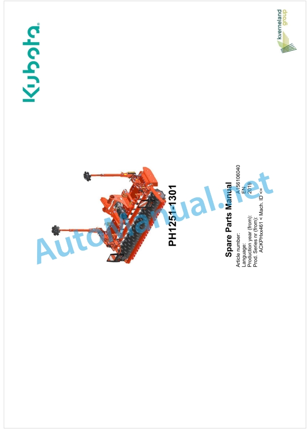 Kubota PH1251-1301 Parts Manual PDF 1 Kubota PH1251-1301 Parts Manual PDF