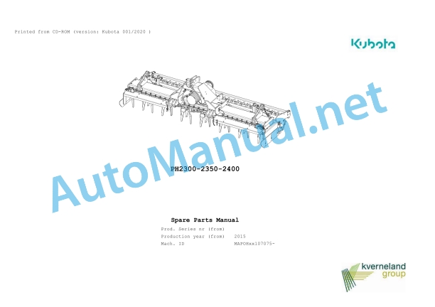 Kubota PH2300-2350-2400 Parts Manual PDF 1 Kubota PH2300-2350-2400 Parts Manual PDF