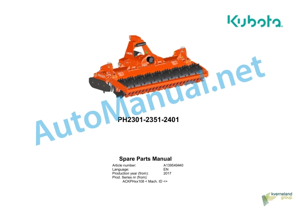 Kubota PH2301, PH2351, PH2401 Parts Manual PDF 1 Kubota PH2301, PH2351, PH2401 Parts Manual PDF