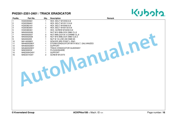 Kubota PH2301, PH2351, PH2401 Parts Manual PDF 2 Kubota PH2301, PH2351, PH2401 Parts Manual PDF-2