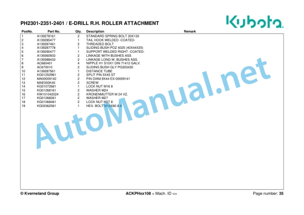 Kubota PH2301, PH2351, PH2401 Parts Manual PDF 3 Kubota PH2301, PH2351, PH2401 Parts Manual PDF-3