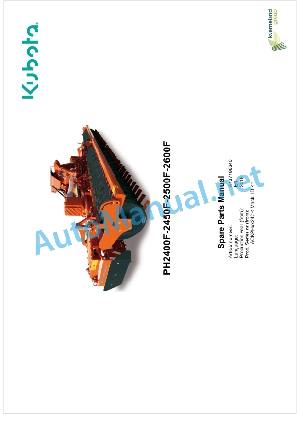 Kubota PH2400F-2450F-2500F-2600F Parts Manual PDF 1 Kubota PH2400F-2450F-2500F-2600F Parts Manual PDF