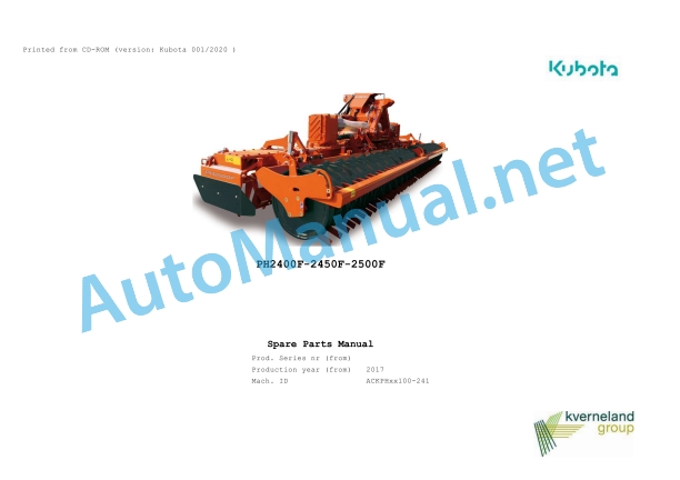 Kubota PH2400F-2450F-2500F Parts Manual PDF 1 Kubota PH2400F-2450F-2500F Parts Manual PDF