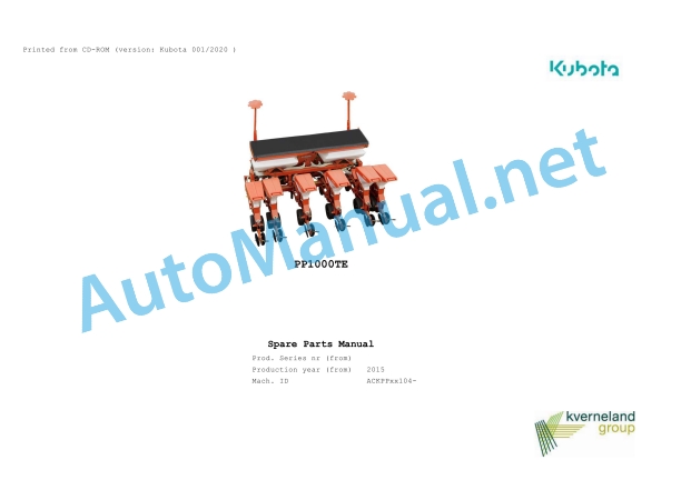 Kubota PP1000TE Parts Manual PDF 1 Kubota PP1000TE Parts Manual PDF