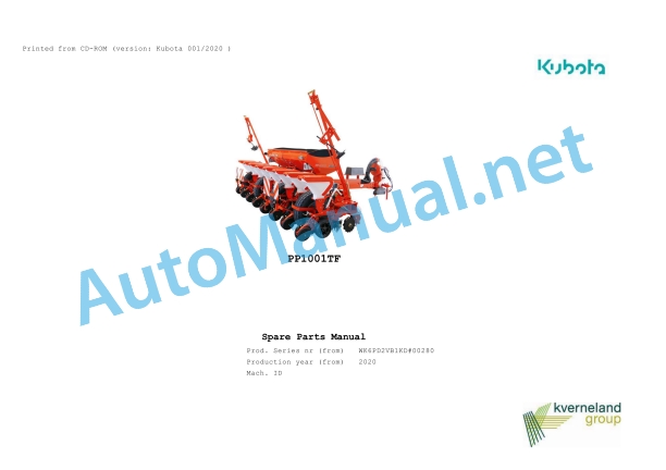 Kubota PP1001TF Parts Manual PDF 1 Kubota PP1001TF Parts Manual PDF
