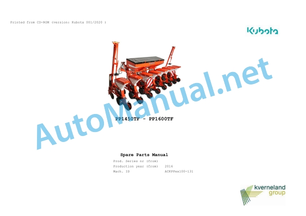 Kubota PP1450TF-PP1600TF Parts Manual PDF 1 Kubota PP1450TF-PP1600TF Parts Manual PDF