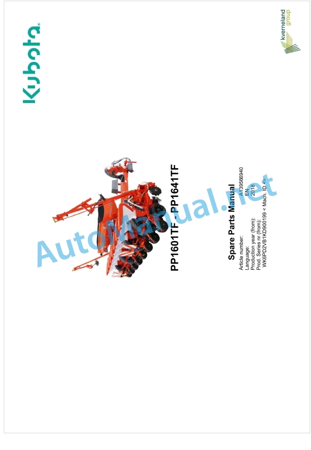 Kubota PP1601TF, PP1641TF Parts Manual PDF 1 Kubota PP1601TF, PP1641TF Parts Manual PDF