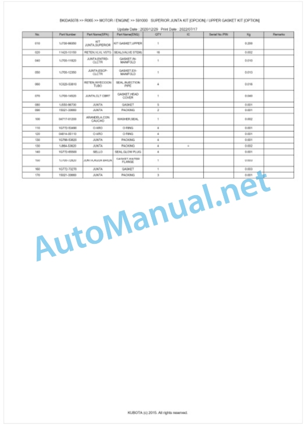 Kubota R065 Parts Manual PDF BKIDA5078 2 Kubota R065 Parts Manual PDF BKIDA5078-2