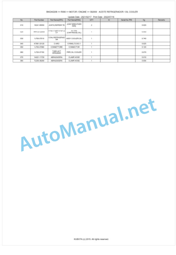 Kubota R090 Parts Manual PDF BKIDA5208 2 Kubota R090 Parts Manual PDF BKIDA5208-2