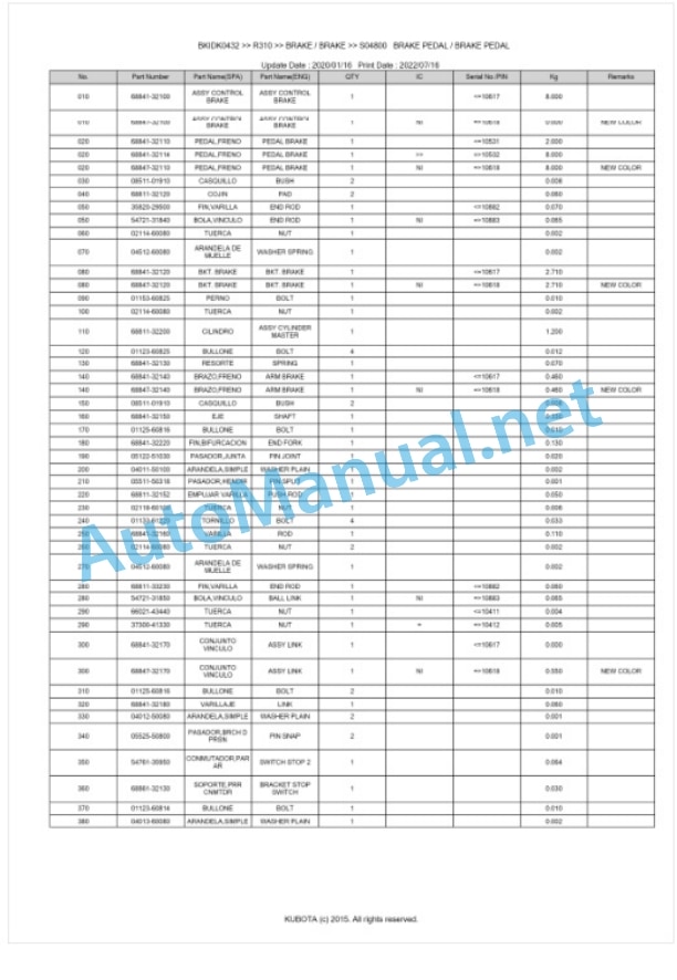 Kubota R310 Parts Manual PDF BKIDK0432 3 Kubota R310 Parts Manual PDF BKIDK0432-3