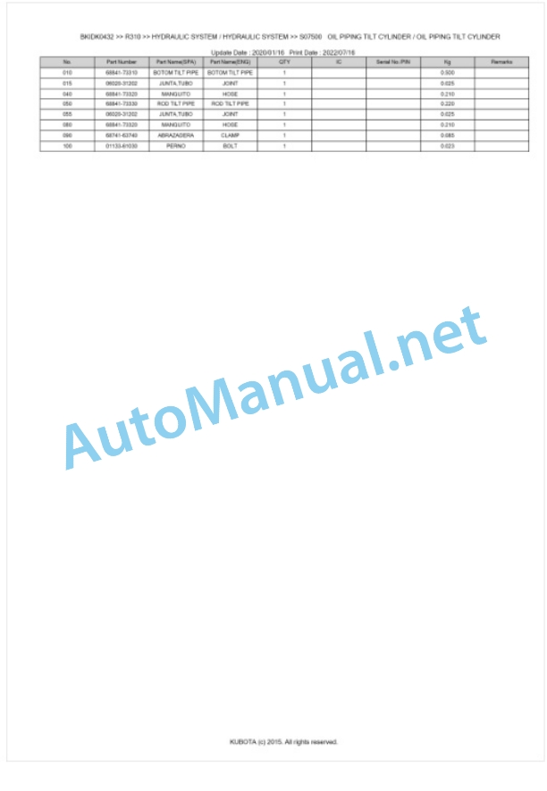 Kubota R310 Parts Manual PDF BKIDK0432 4 Kubota R310 Parts Manual PDF BKIDK0432-4