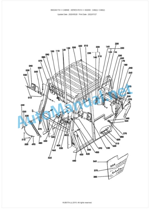 Kubota R310 Series CABINE Parts Manual PDF BKIDA0179 2 Kubota R310 Series CABINE Parts Manual PDF BKIDA0179-2