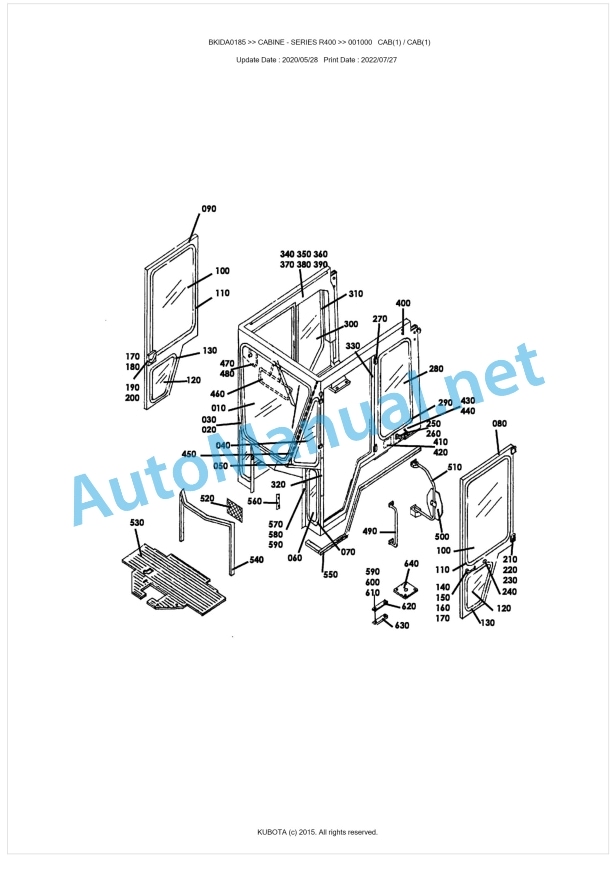 Kubota R400 Series CABINE Parts Manual PDF BKIDA0185 1 Kubota R400 Series CABINE Parts Manual PDF BKIDA0185