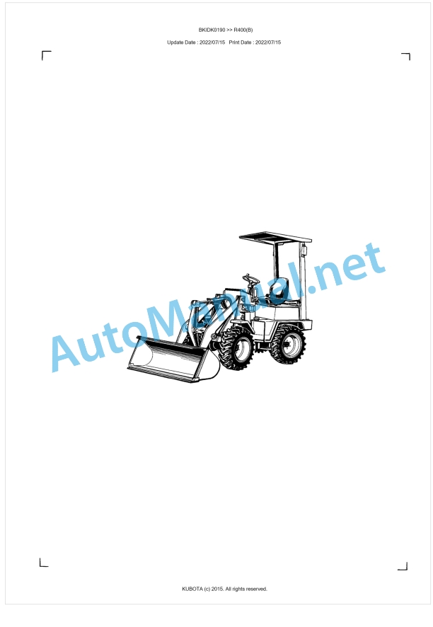 Kubota R400(B) Parts Manual PDF BKIDK0190 1 Kubota R400(B) Parts Manual PDF BKIDK0190