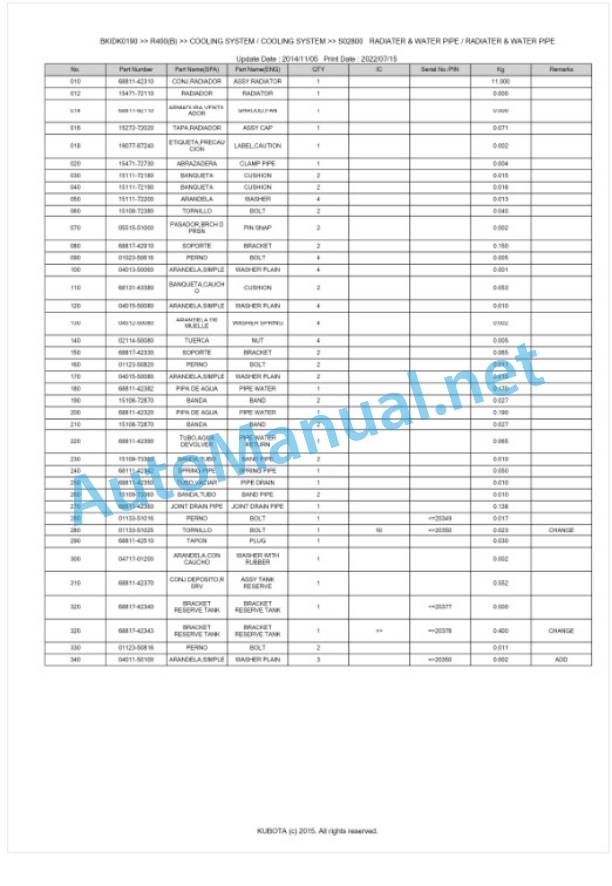 Kubota R400(B) Parts Manual PDF BKIDK0190 4 Kubota R400(B) Parts Manual PDF BKIDK0190-4
