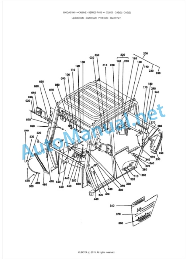 Kubota R410 Series CABINE Parts Manual PDF BKIDA0186 2 Kubota R410 Series CABINE Parts Manual PDF BKIDA0186-2