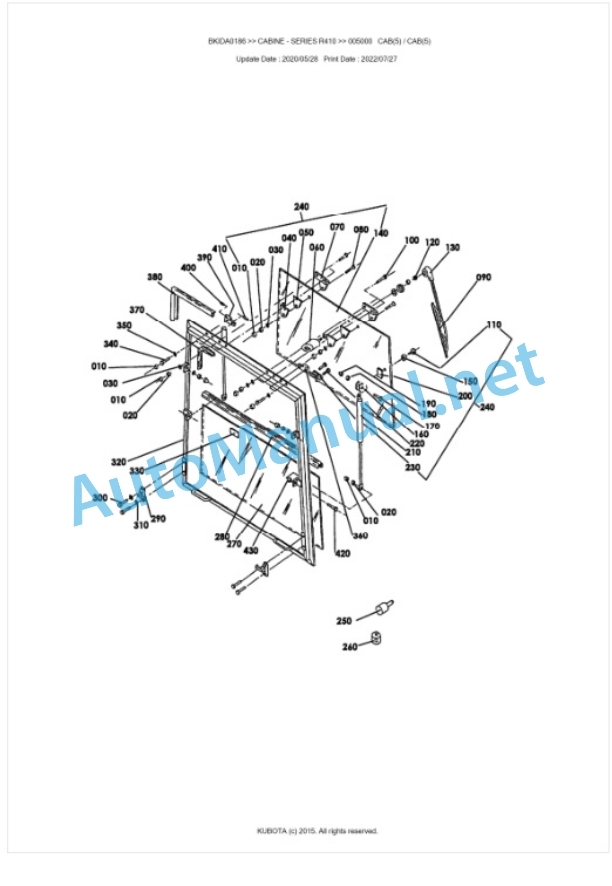 Kubota R410 Series CABINE Parts Manual PDF BKIDA0186 4 Kubota R410 Series CABINE Parts Manual PDF BKIDA0186-4