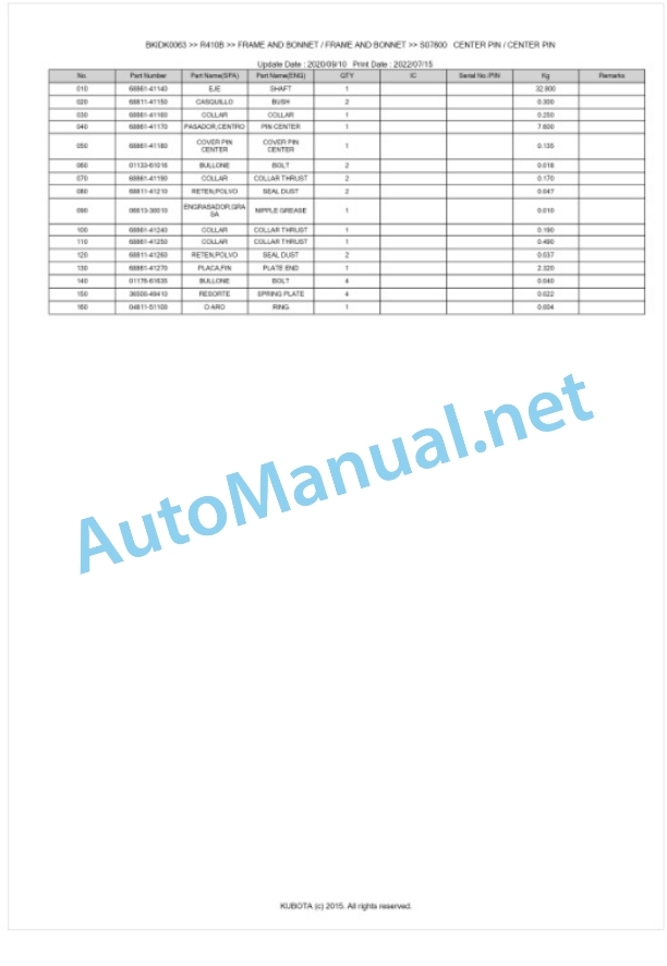 Kubota R410B Parts Manual PDF BKIDK0063 4 Kubota R410B Parts Manual PDF BKIDK0063-4