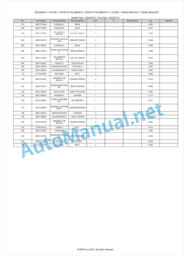 Kubota R410B Parts Manual PDF BKIDK0063 5 Kubota R410B Parts Manual PDF BKIDK0063-5