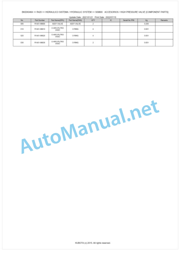 Kubota R420 Parts Manual PDF BKIDK0464 4 Kubota R420 Parts Manual PDF BKIDK0464-4