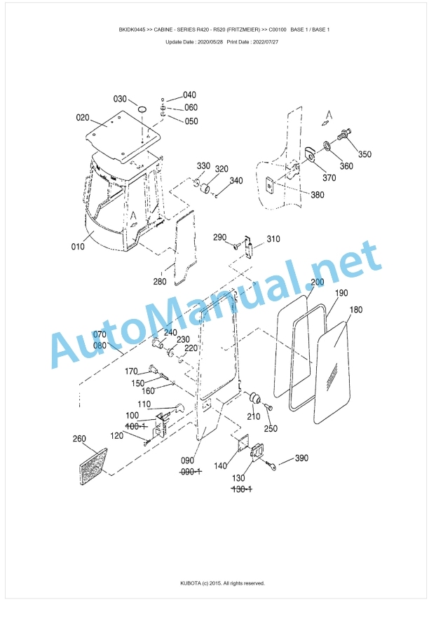 Kubota R420 - R520 (FRITZMEIER) Series CABINE Parts Manual PDF BIKDK0445