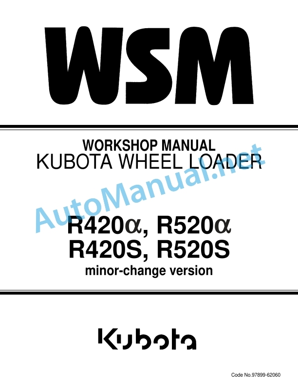 Kubota R420a, R420S, R520a, R520S Minor Workshop Manual PDF EN