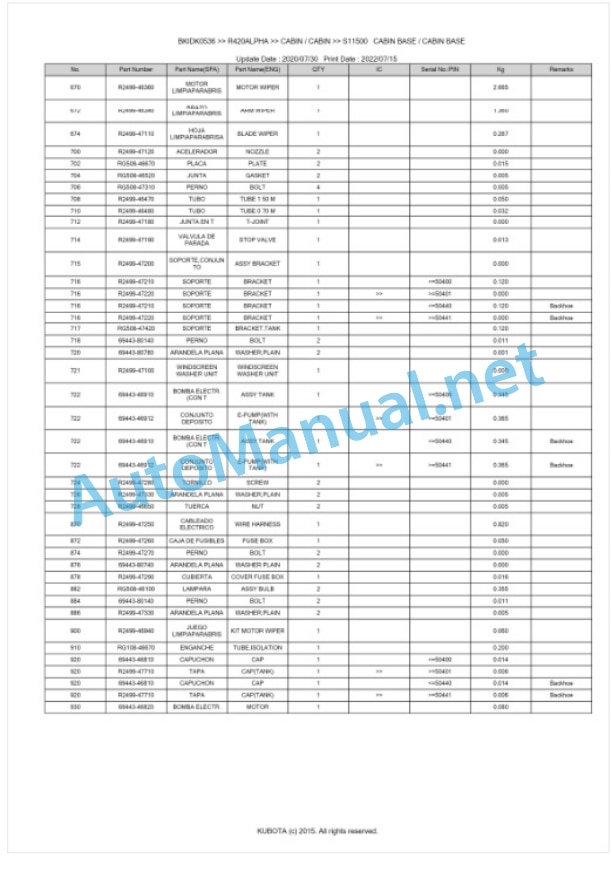 Kubota R420ALPHA Parts Manual PDF BKIDK0536 5 Kubota R420ALPHA Parts Manual PDF BKIDK0536-5