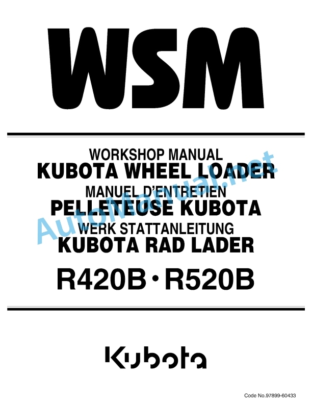 Kubota R420B, R520B Wheel Loader Workshop Manual PDF