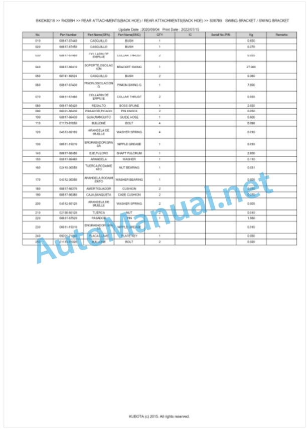 Kubota R420BH Parts Manual PDF BKIDK0218 2 Kubota R420BH Parts Manual PDF BKIDK0218-2