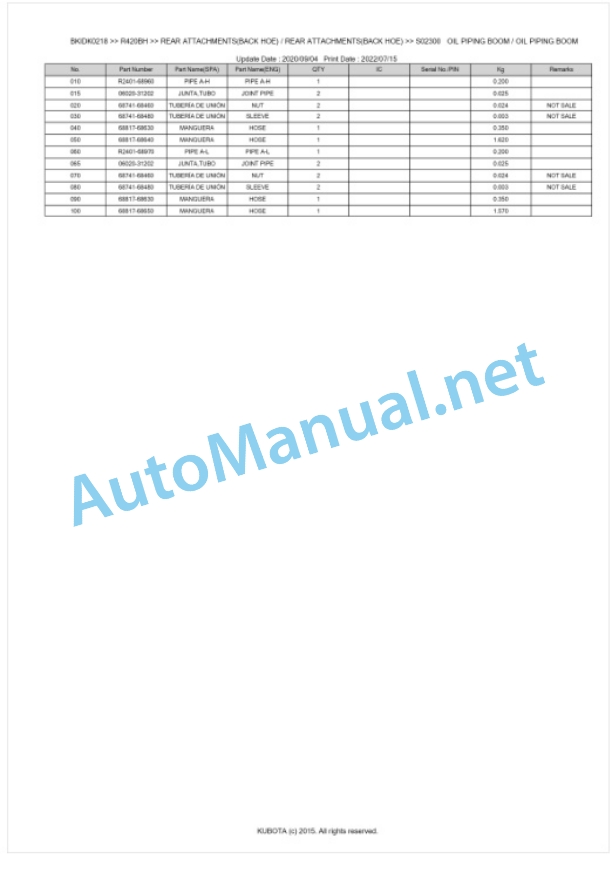 Kubota R420BH Parts Manual PDF BKIDK0218 4 Kubota R420BH Parts Manual PDF BKIDK0218-4