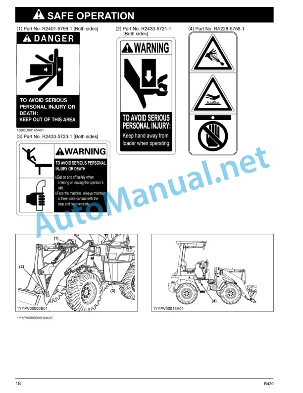 Alternative view of Kubota R430 Wheel Loader Operators Manual PDF