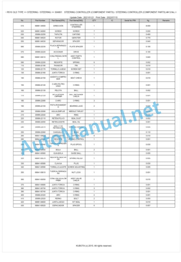 Kubota R510 OLD TYPE Parts Manual PDF BKIDK0191 3 Kubota R510 OLD TYPE Parts Manual PDF BKIDK0191-3