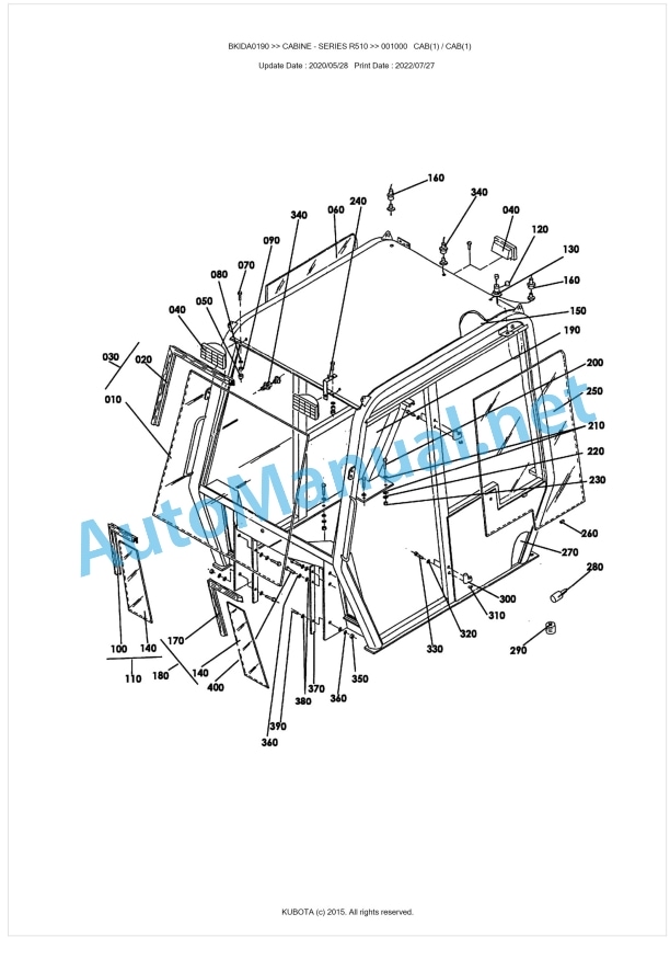 Kubota R510 Series CABINE Parts Manual PDF BKIDA0190