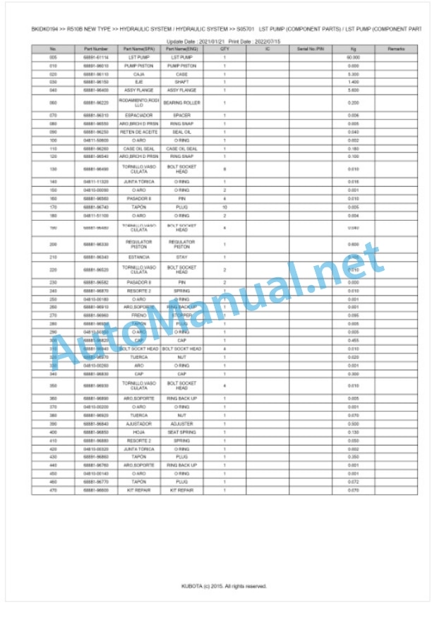 Kubota R510B NEW TYPE Parts Manual PDF BKIDK0194 3 Kubota R510B NEW TYPE Parts Manual PDF BKIDK0194-3