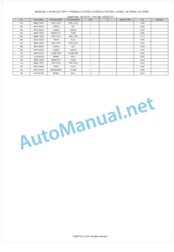 Kubota R510B OLD TYPE Parts Manual PDF BKIDK0192 5 Kubota R510B OLD TYPE Parts Manual PDF BKIDK0192-5