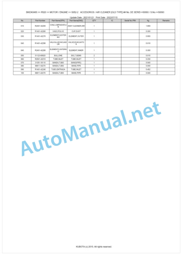 Kubota R520 Parts Manual PDF BKIDK0465 2 Kubota R520 Parts Manual PDF BKIDK0465-2