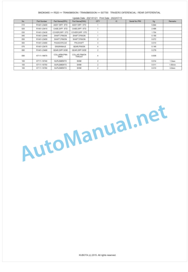 Kubota R520 Parts Manual PDF BKIDK0465 3 Kubota R520 Parts Manual PDF BKIDK0465-3