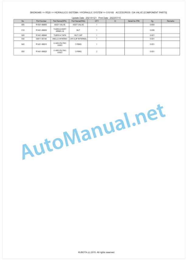 Kubota R520 Parts Manual PDF BKIDK0465 4 Kubota R520 Parts Manual PDF BKIDK0465-4
