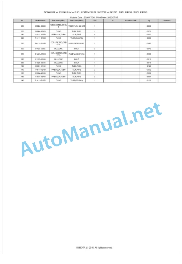 Kubota R520ALPHA Parts Manual PDF BKIDK0537 2 Kubota R520ALPHA Parts Manual PDF BKIDK0537-2