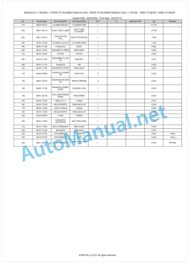 Kubota R520BH Parts Manual PDF BKIDK0219 3 Kubota R520BH Parts Manual PDF BKIDK0219-3