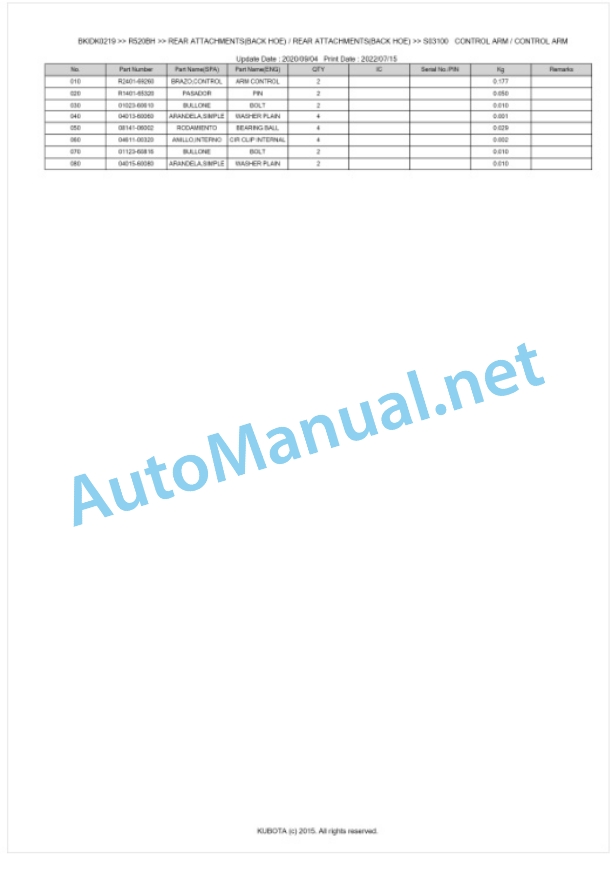 Kubota R520BH Parts Manual PDF BKIDK0219 5 Kubota R520BH Parts Manual PDF BKIDK0219-5