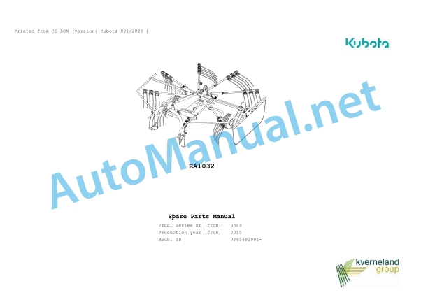 Kubota RA1032 Parts Manual PDF 1 Kubota RA1032 Parts Manual PDF